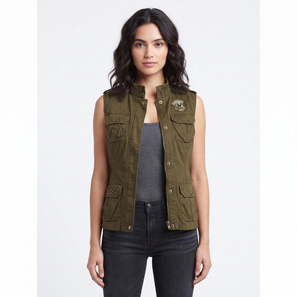 Mrs. Pepper Sleeveless Cotton Cargo Vest Utility Outerwear Pocket Casual